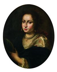 Italian School, 17th Century Style Portrait of a Woman With a Crown and Mirror